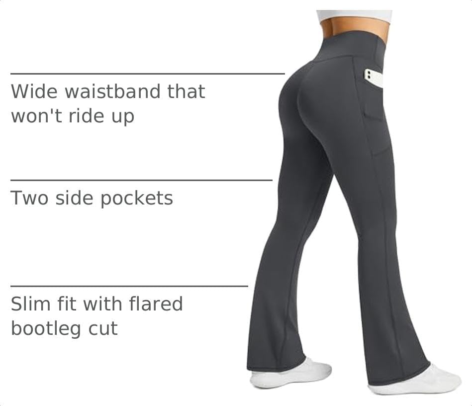 Womens Flared Yoga Pants with Pockets, High Waisted Flare Leggings Bell Bottom Bootcut Yoga Dress Pants