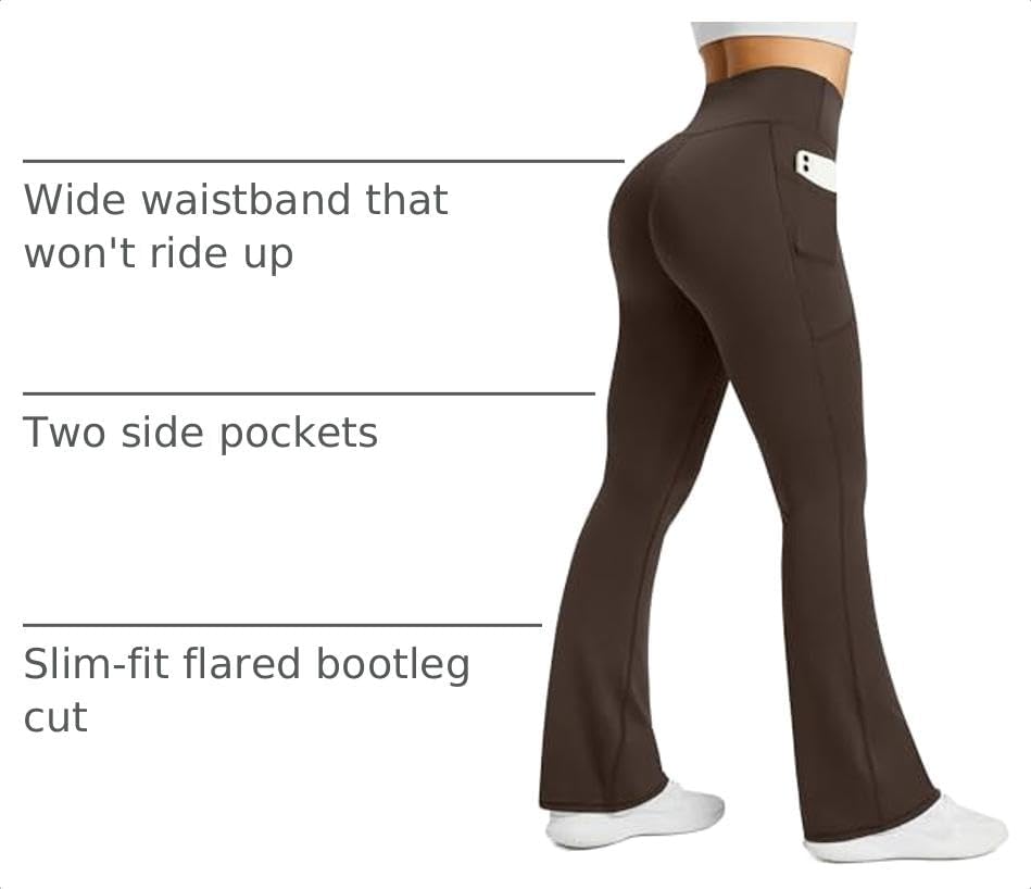 Womens Flared Yoga Pants with Pockets, High Waisted Flare Leggings Bell Bottom Bootcut Yoga Dress Pants