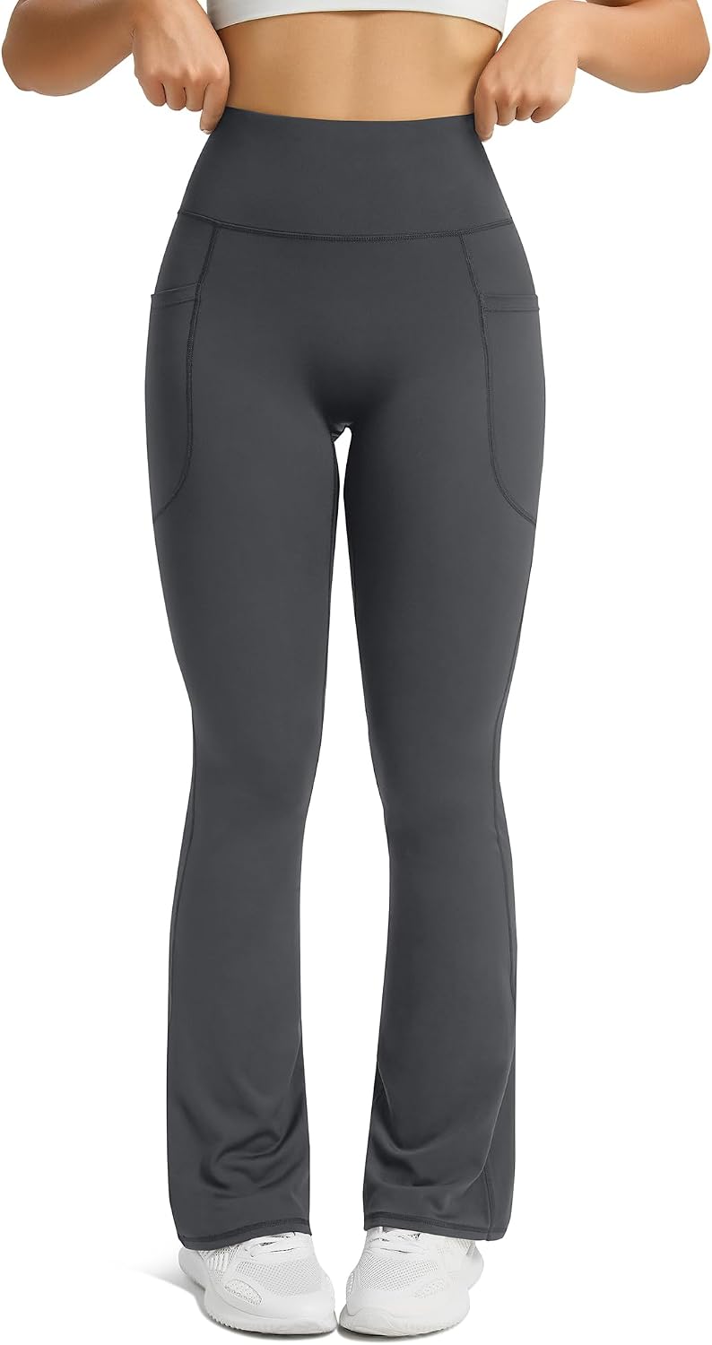Womens Flared Yoga Pants with Pockets, High Waisted Flare Leggings Bell Bottom Bootcut Yoga Dress Pants
