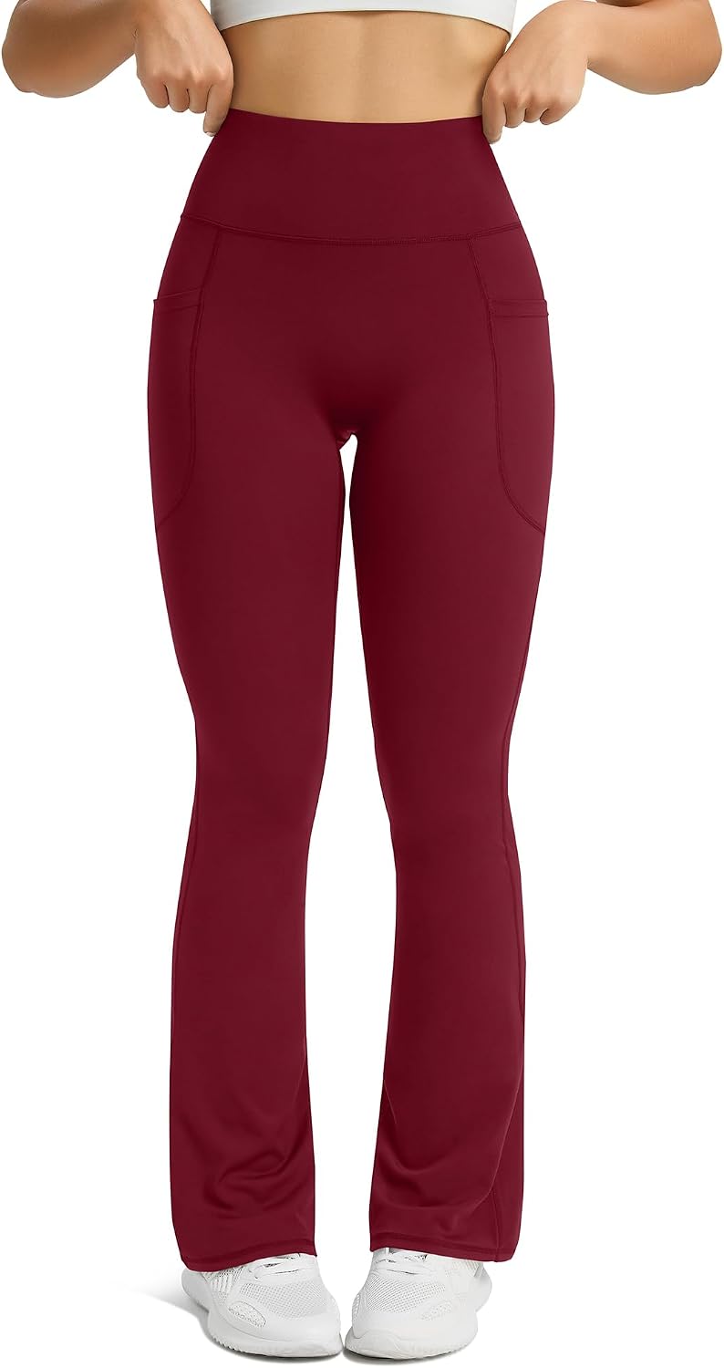 Womens Flared Yoga Pants with Pockets, High Waisted Flare Leggings Bell Bottom Bootcut Yoga Dress Pants