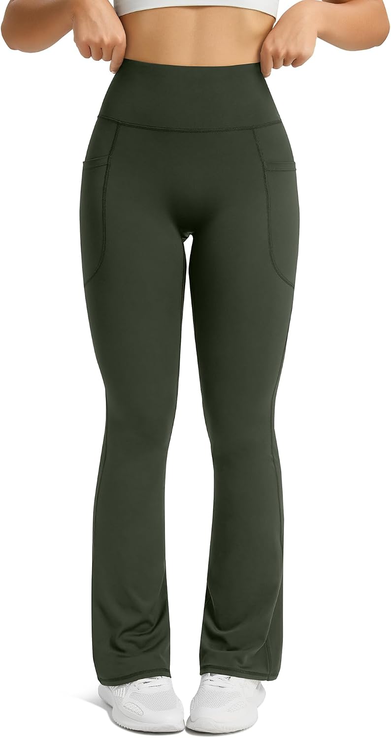 Womens Flared Yoga Pants with Pockets, High Waisted Flare Leggings Bell Bottom Bootcut Yoga Dress Pants