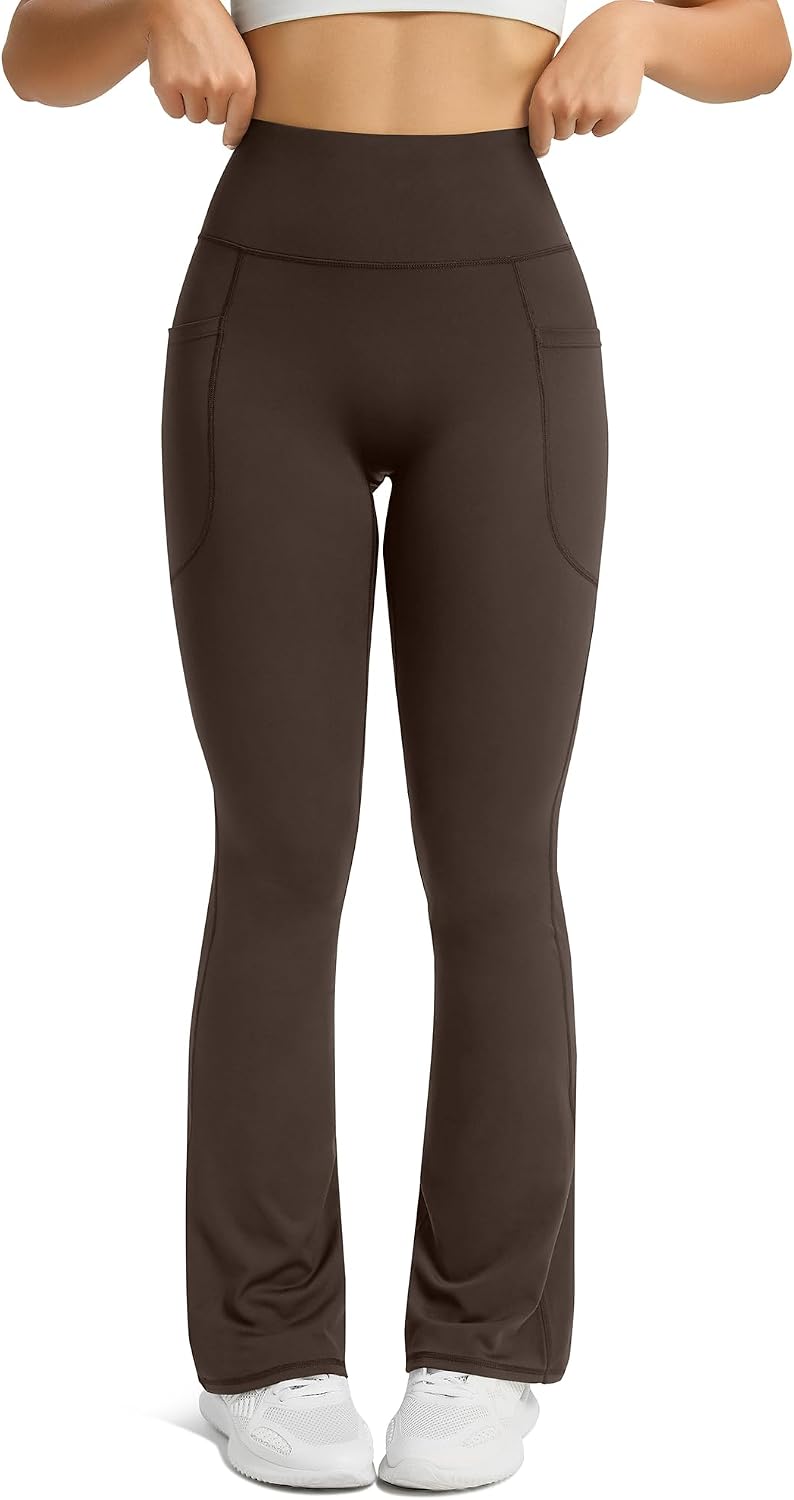 Womens Flared Yoga Pants with Pockets, High Waisted Flare Leggings Bell Bottom Bootcut Yoga Dress Pants