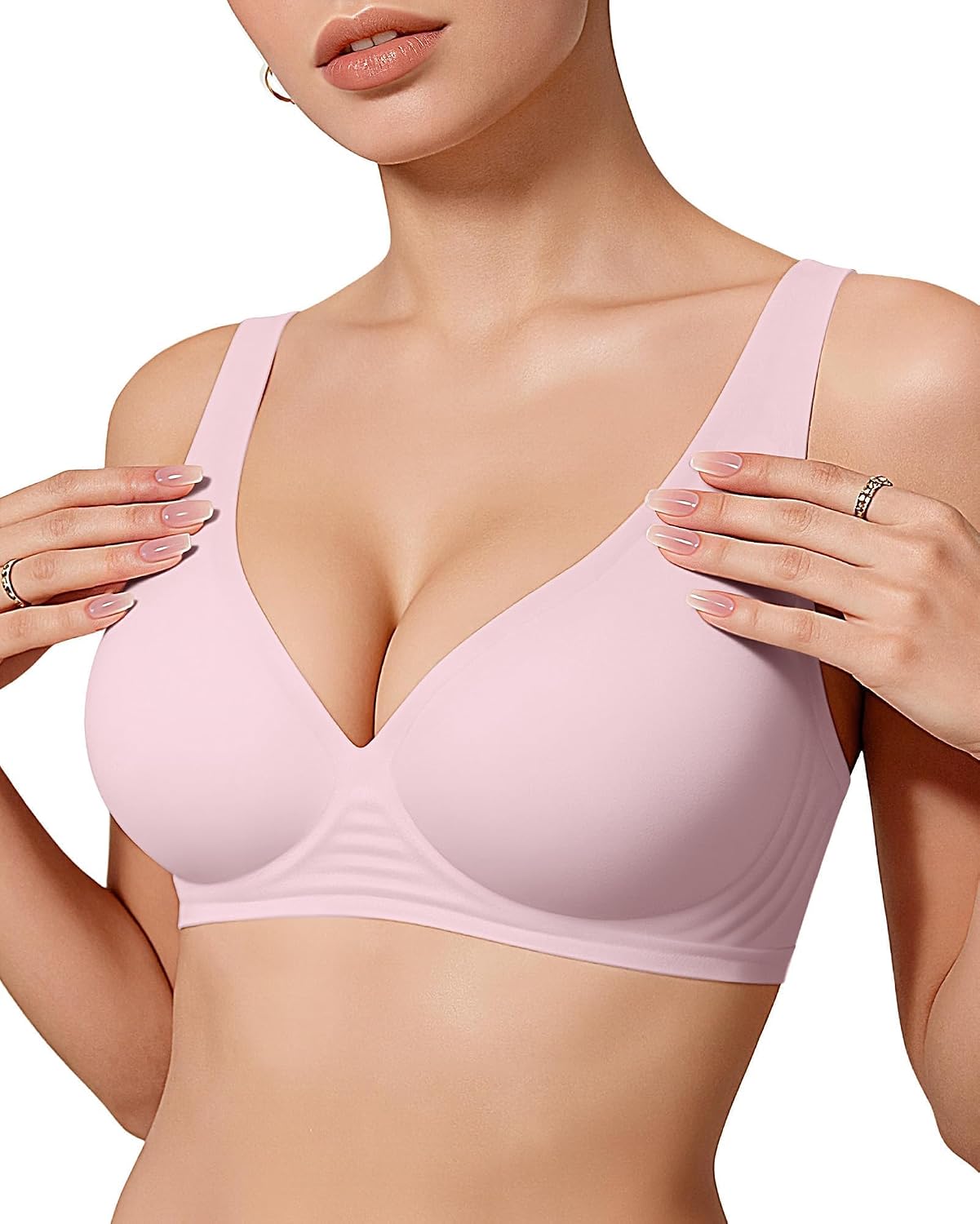 OEAK Womens Jelly Bras Wireless Deep V Bralette Comfy Push Up Tshirt Bras