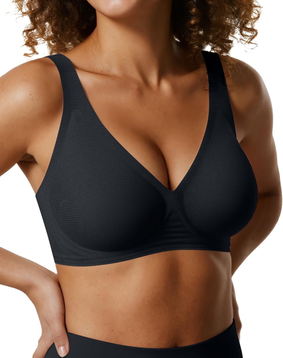OEAK Womens Jelly Bras Wireless Deep V Bralette Comfy Push Up Tshirt Bras