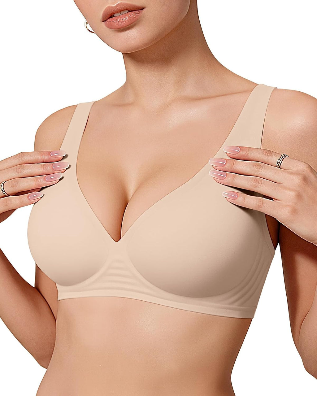 OEAK Womens Jelly Bras Wireless Deep V Bralette Comfy Push Up Tshirt Bras