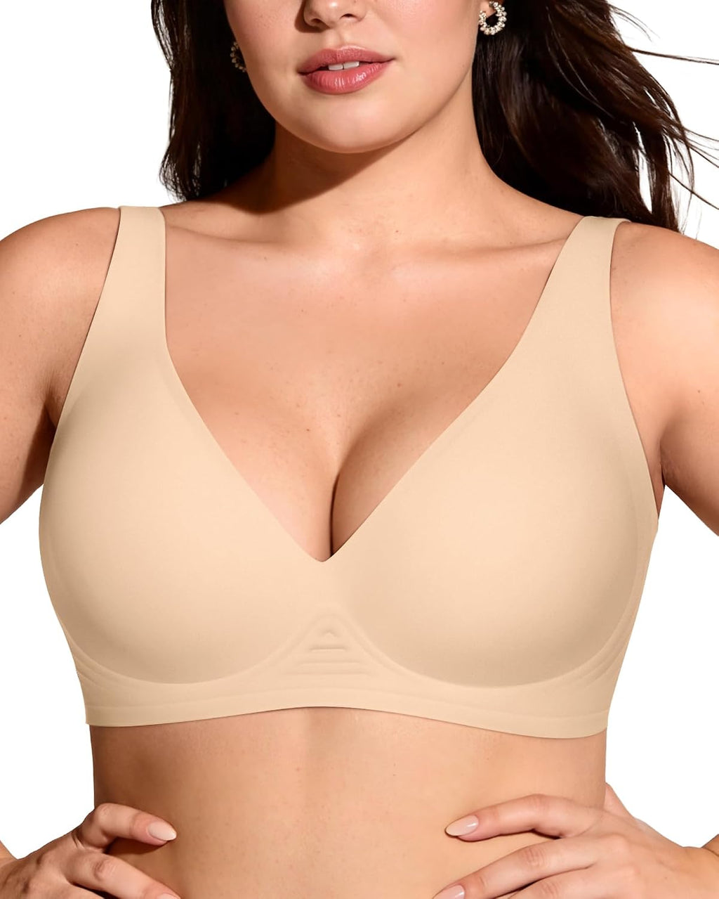 OEAK Womens Jelly Bras Wireless Deep V Bralette Comfy Push Up Tshirt Bras