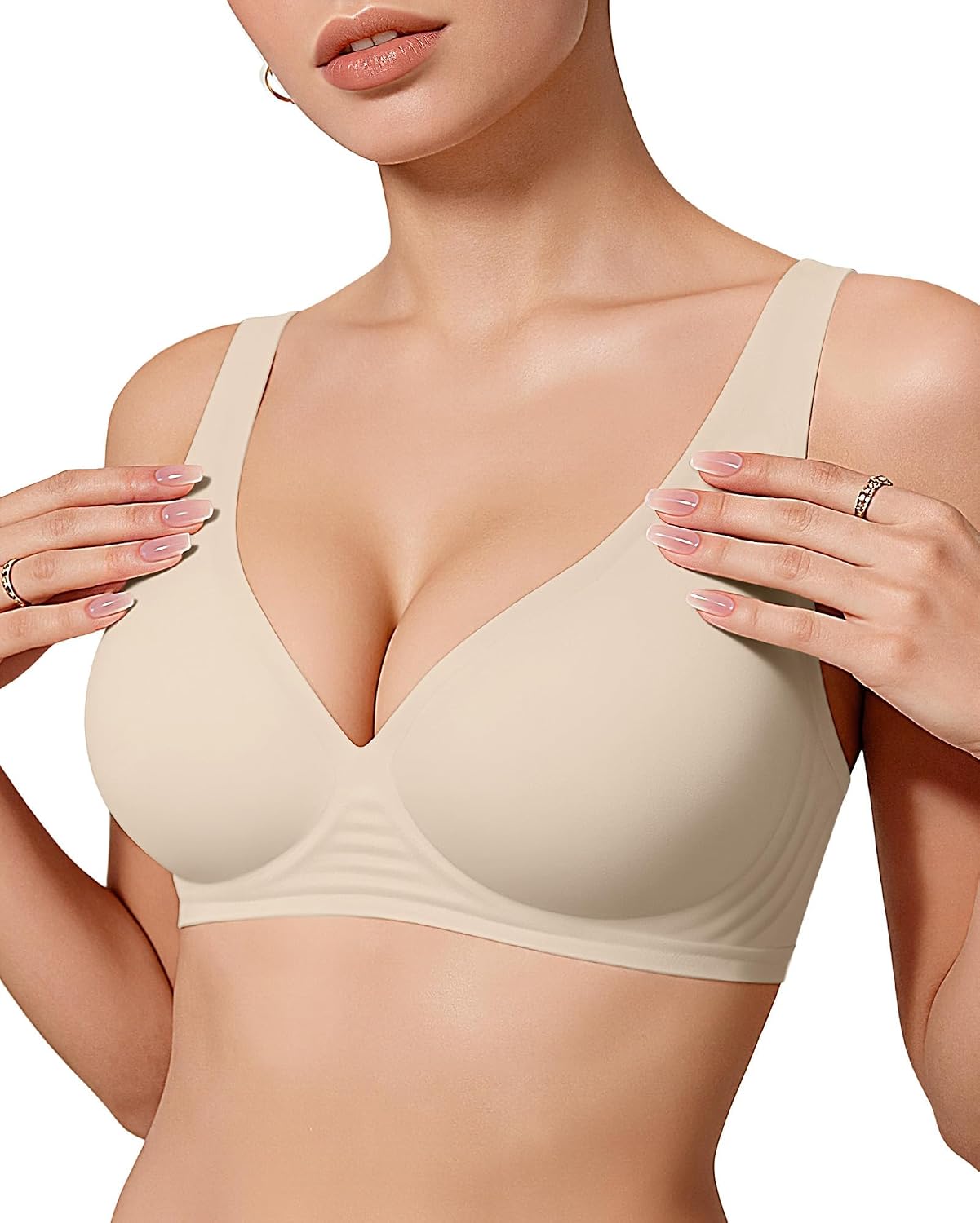 OEAK Womens Jelly Bras Wireless Deep V Bralette Comfy Push Up Tshirt Bras