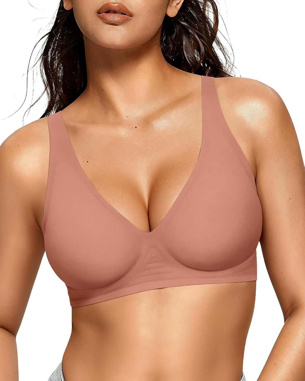 OEAK Womens Jelly Bras Wireless Deep V Bralette Comfy Push Up Tshirt Bras