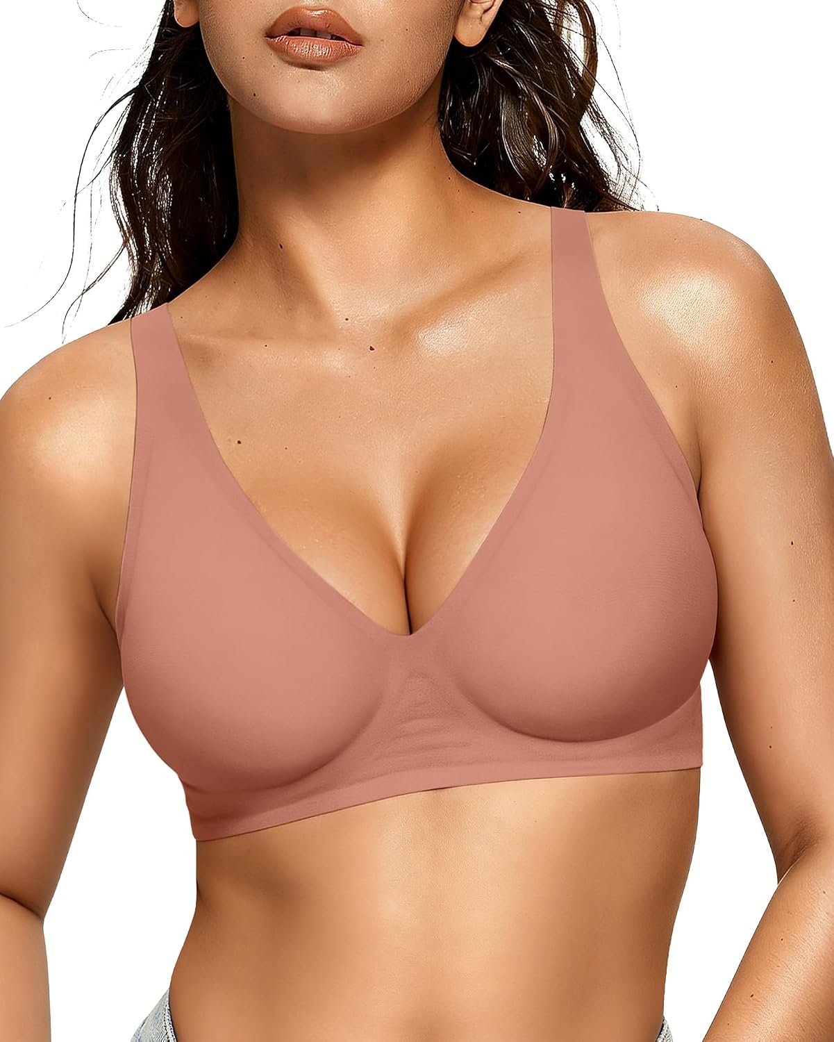 OEAK Womens Jelly Bras Wireless Deep V Bralette Comfy Push Up Tshirt Bras