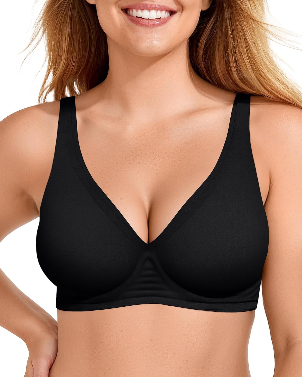 OEAK Womens Jelly Bras Wireless Deep V Bralette Comfy Push Up Tshirt Bras