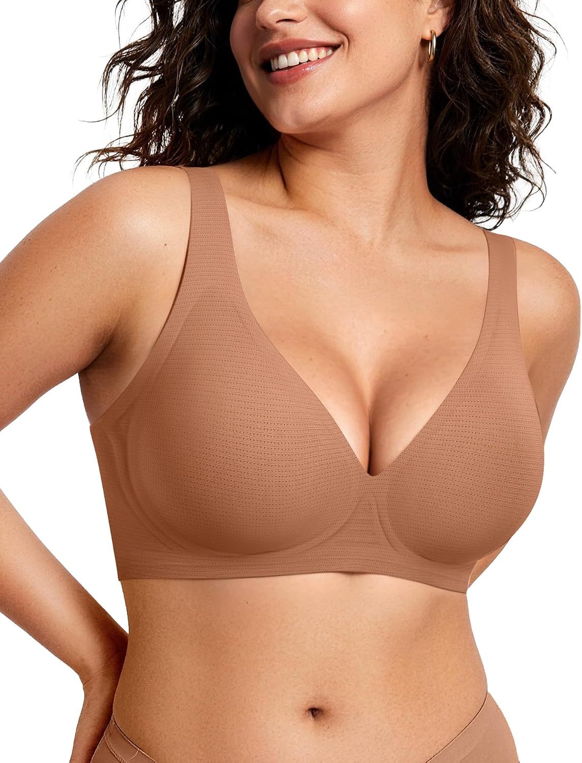 OEAK Womens Jelly Bras Wireless Deep V Bralette Comfy Push Up Tshirt Bras