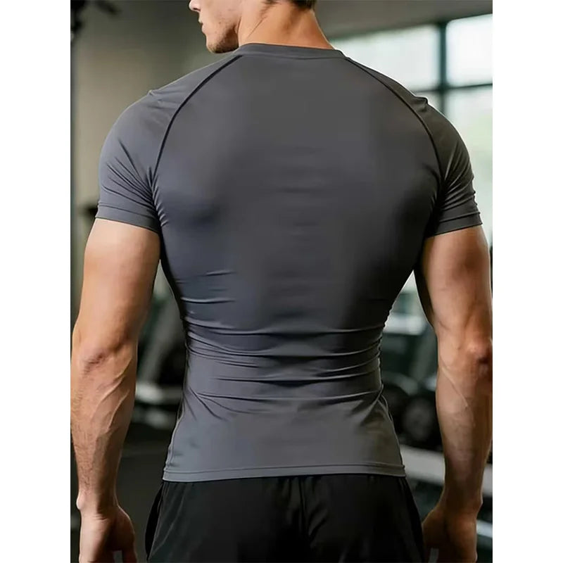 Camiseta Masculina de Compressão para Musculação e Esportes –  Manga Curta, Secagem Rápida – Ideal para Academia, Fitness e Corrida