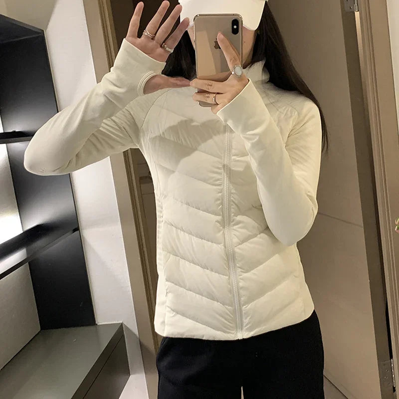Jaqueta Feminina  para Outono/Inverno – Gola Alta, Ajustada ao Corpo, Quente – Ideal para Esportes, Lazer ao Ar Livre e Yoga