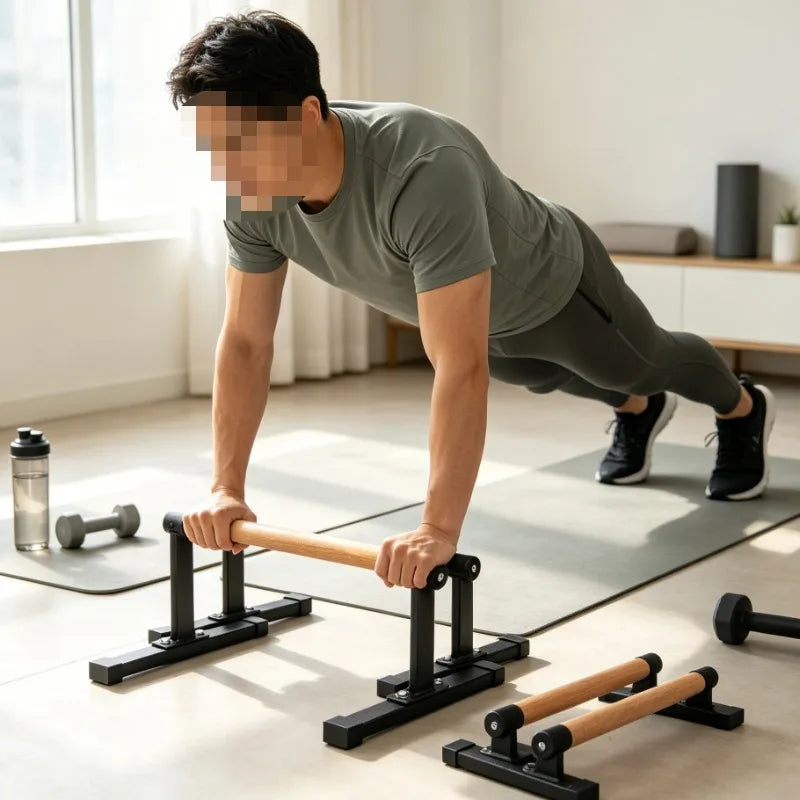 Barras de Apoio para Flexão, em Madeira Equipamento de Treino, Calistenia e Parada de Mão