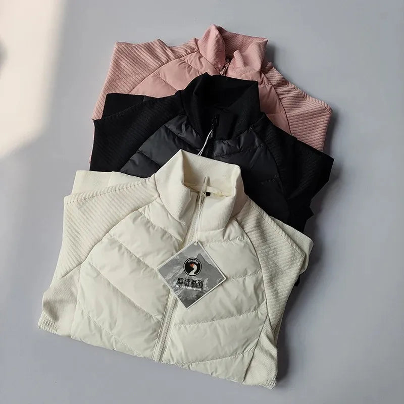 Jaqueta Feminina  para Outono/Inverno – Gola Alta, Ajustada ao Corpo, Quente – Ideal para Esportes, Lazer ao Ar Livre e Yoga