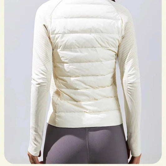 Jaqueta Feminina  para Outono/Inverno – Gola Alta, Ajustada ao Corpo, Quente – Ideal para Esportes, Lazer ao Ar Livre e Yoga